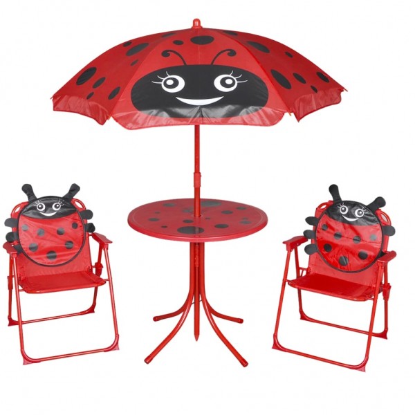 3 pcs conjunto bistrô de jardim infantil c/ guarda-sol vermelho D