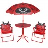 3 pcs conjunto bistrô de jardim infantil c/ guarda-sol vermelho 1