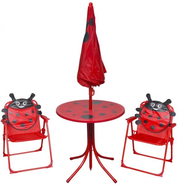 3 pcs conjunto bistrô de jardim infantil c/ guarda-sol vermelho M 2