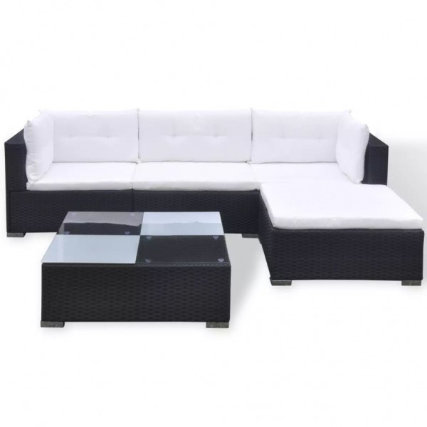 Set muebles de jardín 5 piezas y cojines ratán sintético negro D