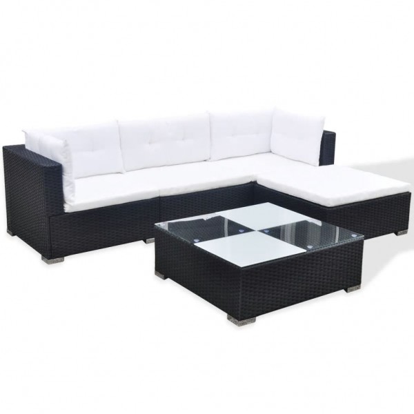 Set muebles de jardín 5 piezas y cojines ratán sintético negro M 3