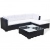 5 pcs conjunto lounge de jardim c/ almofadões vime PE preto 3