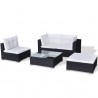5 pcs conjunto lounge de jardim c/ almofadões vime PE preto 2