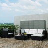 6 pcs conjunto lounge de jardim c/ almofadões vime PE preto 1