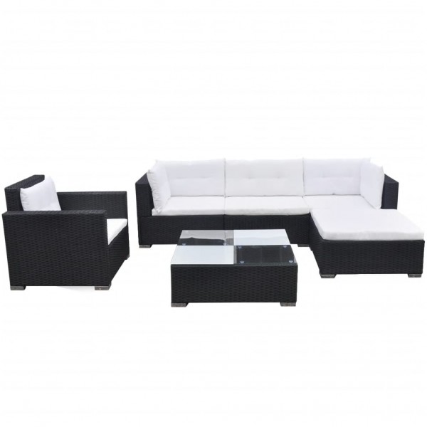 Set muebles de jardín 6 piezas y cojines ratán sintético negro M 2