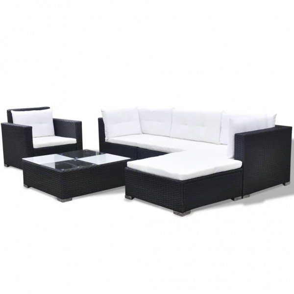 Set muebles de jardín 6 piezas y cojines ratán sintético negro M 4