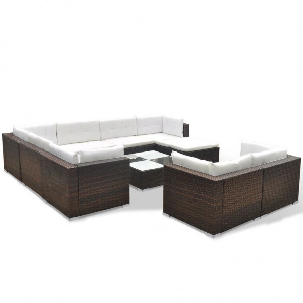 Set muebles de jardín 10 pzas y cojines ratán sintético marrón M 3