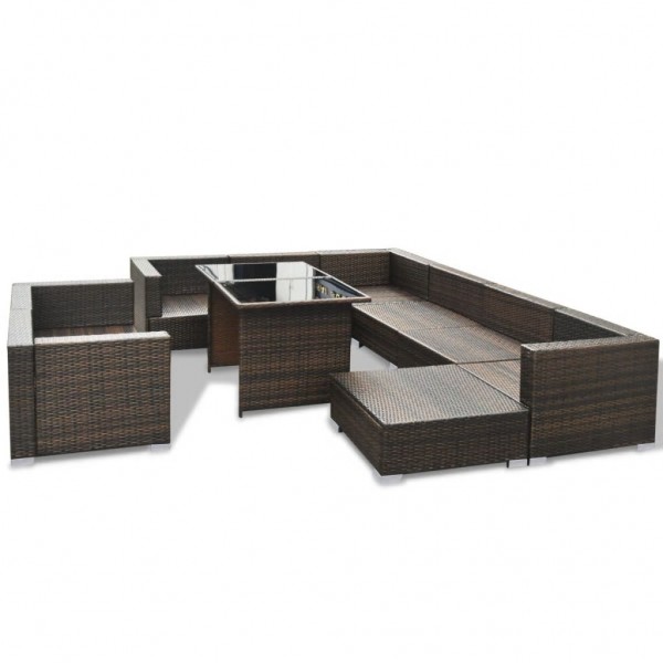 Set muebles de jardín 10 pzas y cojines ratán sintético marrón M 3