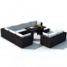 10 pcs conjunto lounge de jardim c/ almofadões vime PE preto 4