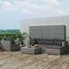 6 pcs conjunto lounge de jardim c/ almofadões vime PE cinzento 6