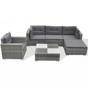 Juego de muebles de jardín 6 pzs y cojines ratán sintético gris H
