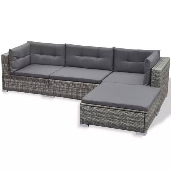 Juego de muebles de jardín 6 pzs y cojines ratán sintético gris M 4