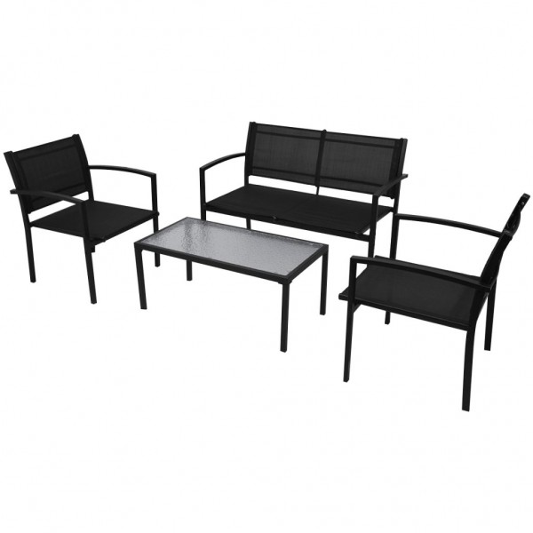 4 pcs conjunto lounge para jardim textilene preto D