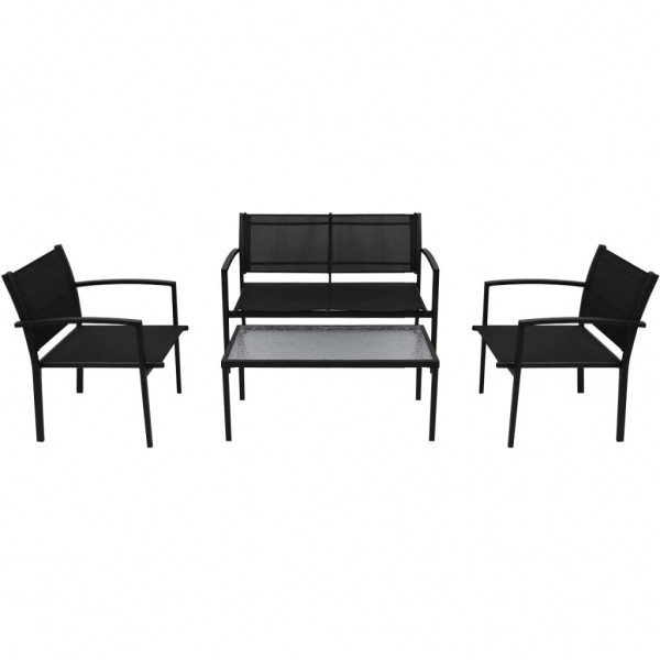 4 pcs conjunto lounge para jardim textilene preto M 2
