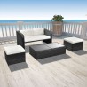 4 pcs conjunto lounge de jardim c/ almofadões vime PE preto 1