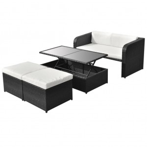 Set de muebles de jardín 4 pzas y cojines ratán sintético negro H