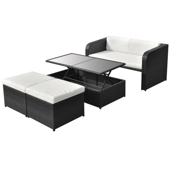 Set de muebles de jardín 4 pzas y cojines ratán sintético negro M 2