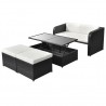 4 pcs conjunto lounge de jardim c/ almofadões vime PE preto 2