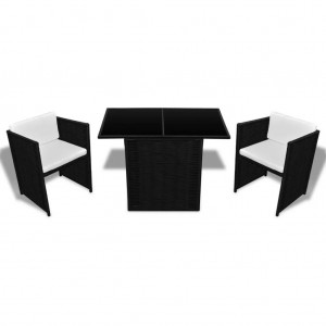 3 pcs conjunto bistrô com almofadões vime PE preto H