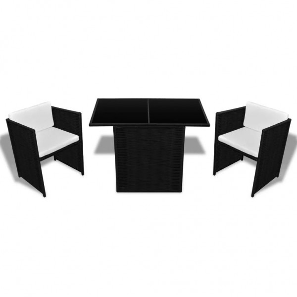 3 pcs conjunto bistrô com almofadões vime PE preto M 2