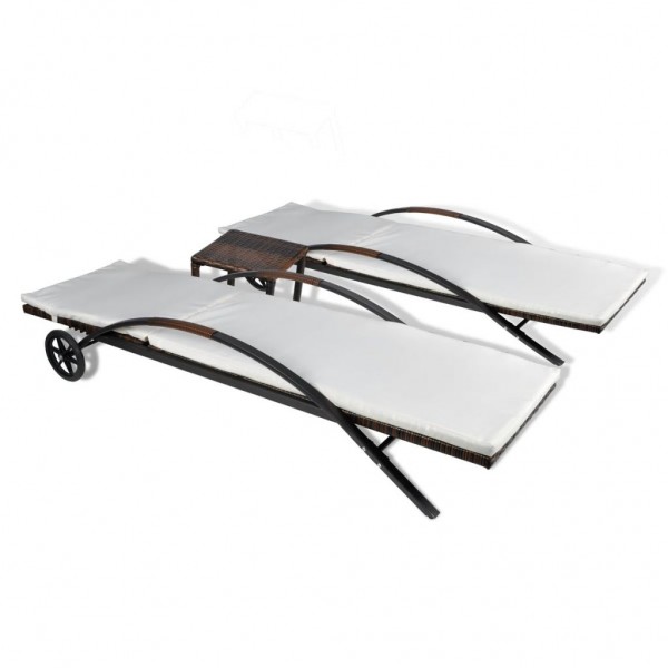 Espreguiçadeiras com mesa vime PE castanho M 4