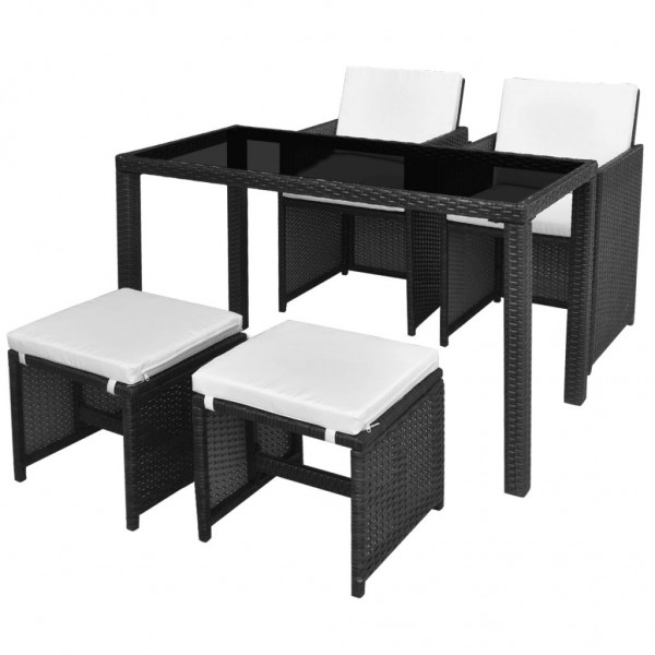 Set comedor de jardín 5 piezas y cojines ratán sintético negro D