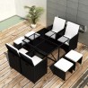9 pcs conjunto jantar exterior com almofadões vime PE preto 1