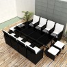 13 pcs conjunto jantar exterior com almofadões vime PE preto 2