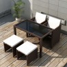5 pcs conjunto de jantar exterior c/ almofadões vime castanho 1