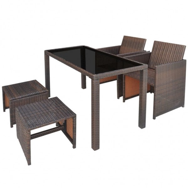 Set comedor de jardín 5 piezas y cojines ratán sintético marrón M 4