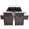 Set comedor de jardín 9 piezas y cojines ratán sintético marrón 3