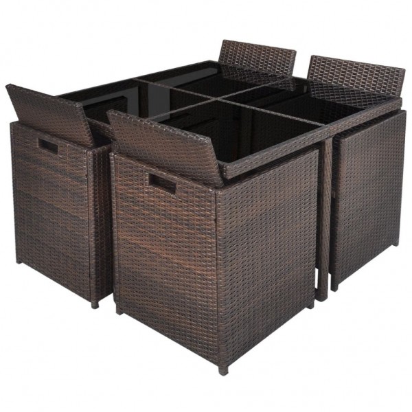 Set comedor de jardín 9 piezas y cojines ratán sintético marrón M 4