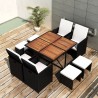 Set comedor de jardín 9 pzas ratán sintético y madera negro 2
