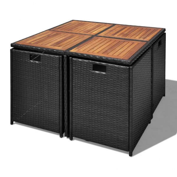 Set comedor de jardín 9 pzas ratán sintético y madera negro M 5