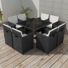 9 pcs conjunto jantar exterior com almofadões vime PE preto 1