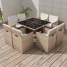 9 pcs conjunto jantar exterior com almofadões vime PE bege 5