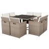 Set comedor de jardín 9 piezas y cojines ratán sintético beige 1