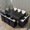 11 pcs conjunto jantar exterior com almofadões vime PE preto 2