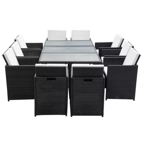 Set comedor de jardín 11 piezas y cojines ratán sintético negro M 3
