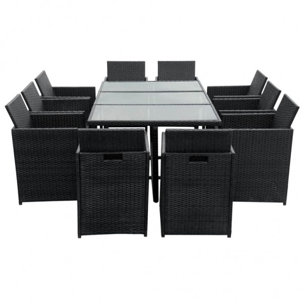 Set comedor de jardín 11 piezas y cojines ratán sintético negro M 4
