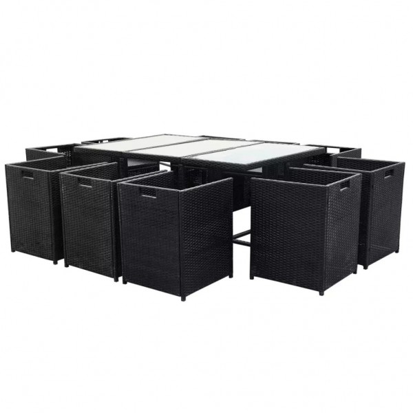 Set comedor de jardín 11 piezas y cojines ratán sintético negro M 5
