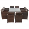 11 pcs conjunto jantar exterior com almofadões vime PE castanho 3