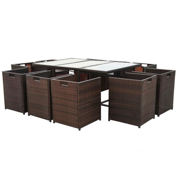 Set comedor de jardín 11 pzas y cojines ratán sintético marrón M 5