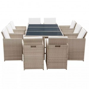 Set comedor de jardín 11 piezas y cojines ratán sintético beige H