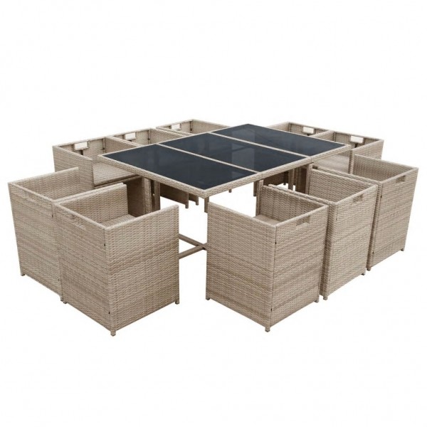 Set comedor de jardín 11 piezas y cojines ratán sintético beige M 4