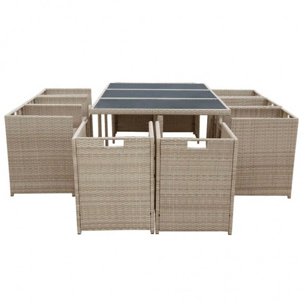 Set comedor de jardín 11 piezas y cojines ratán sintético beige M 5