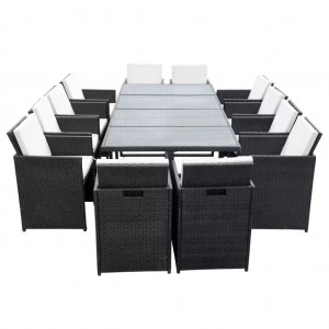Set comedor de jardín 13 piezas y cojines ratán sintético negro H