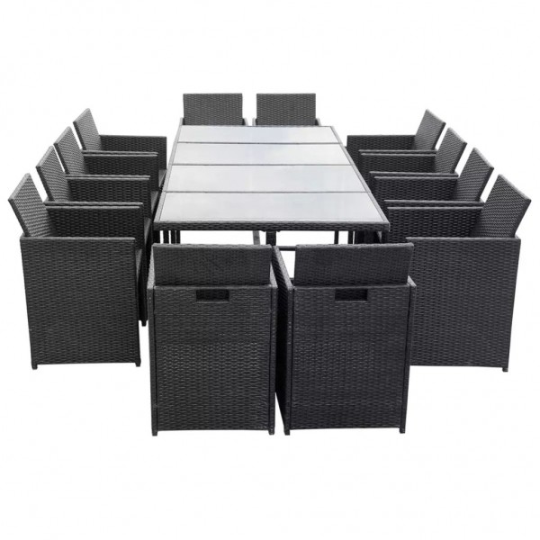 13 pcs conjunto jantar exterior com almofadões vime PE preto M 4
