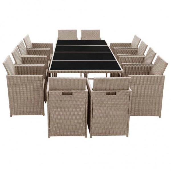 Set comedor de jardín 13 piezas y cojines ratán sintético beige M 3