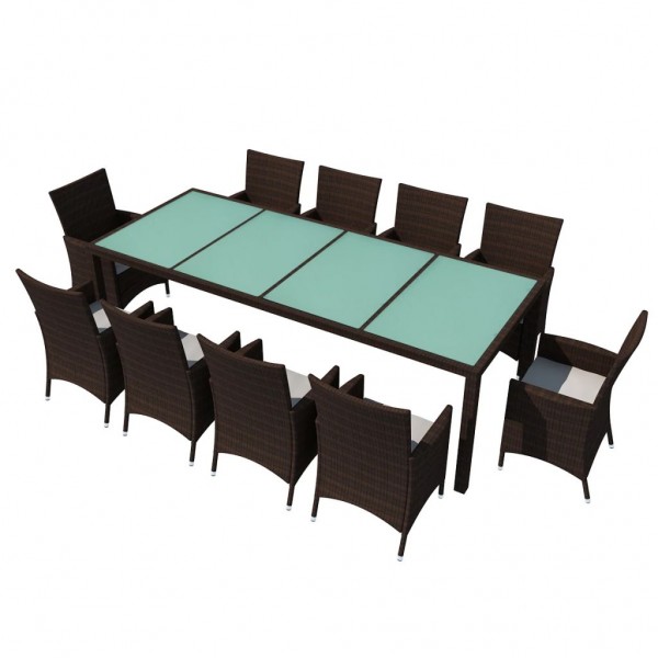 11 pcs conjunto jantar exterior com almofadões vime PE castanho M 2